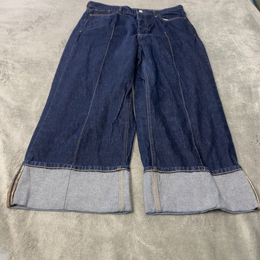 Banana Republic Indigo Wide-Leg Flare Jeans with Contrast Cuffs
